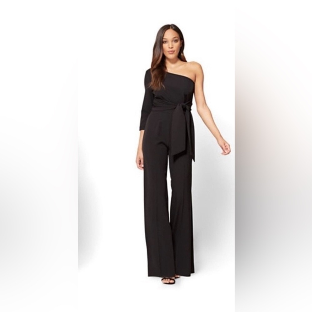 New York and Company Jumpsuit One Shoulder Belted Wide Leg NEW